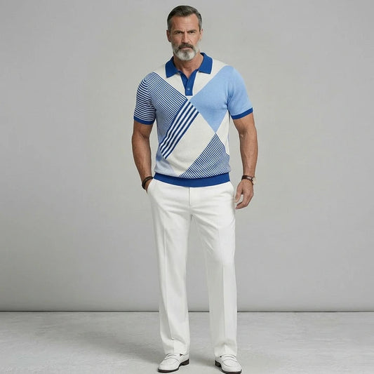 Striped Knit Polo Shirt